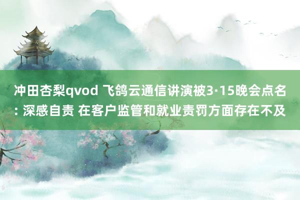 冲田杏梨qvod 飞鸽云通信讲演被3·15晚会点名: 深感自责 在客户监管和就业责罚方面存在不及