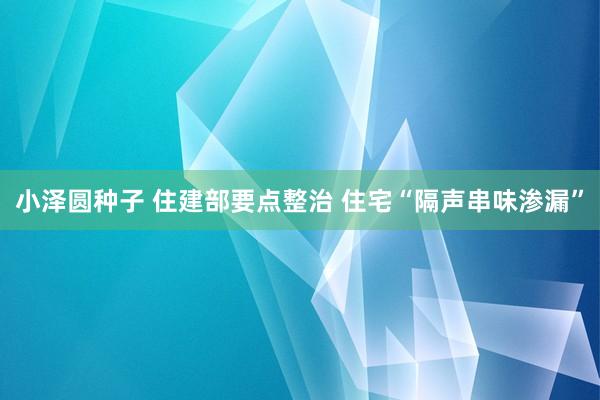 小泽圆种子 住建部要点整治 住宅“隔声串味渗漏”